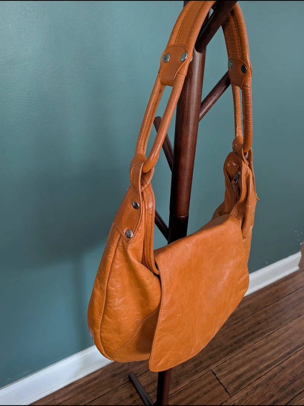 latico Leather Hobo Shoulder Bag in Cognac Orange